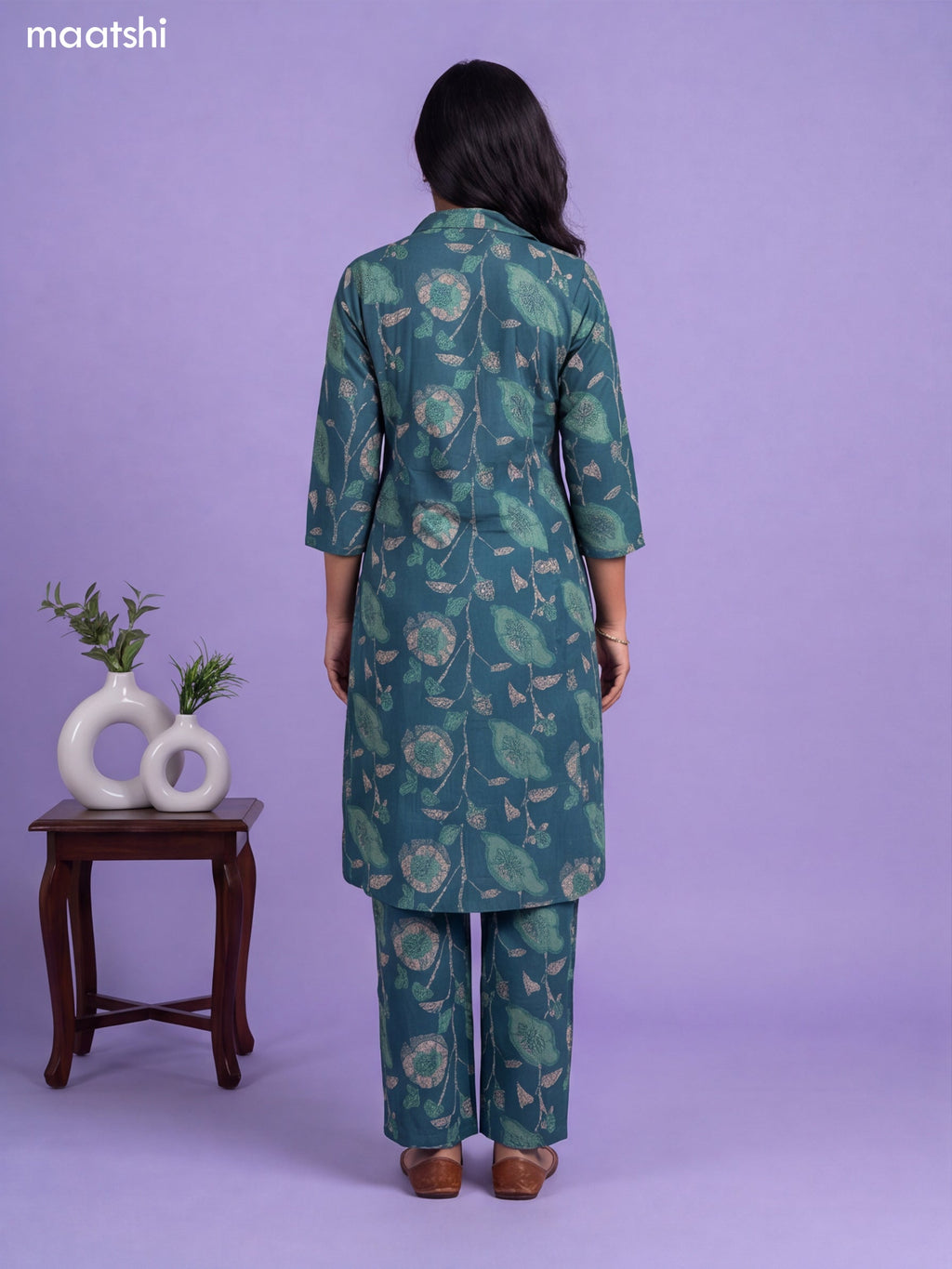 Green Cotton Printed Long Co-Ord Set