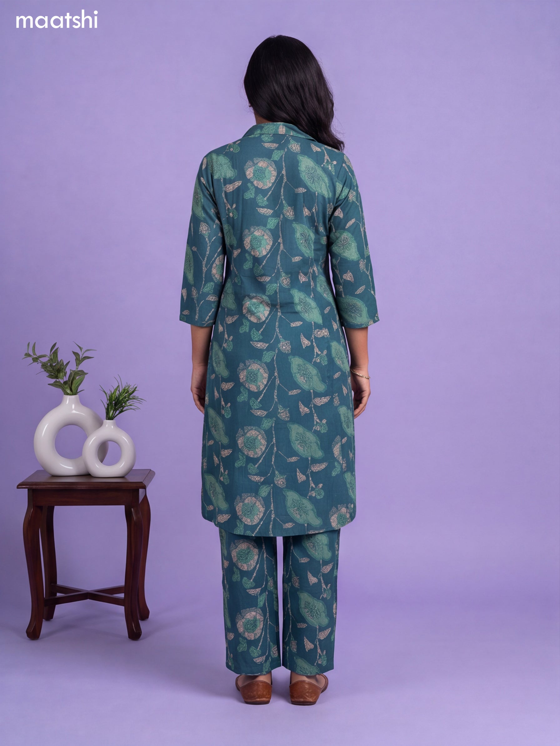 Green Cotton Printed Long Co-Ord Set