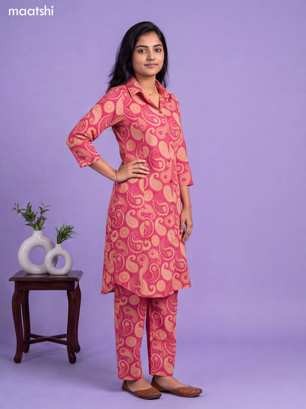 Pink Cotton With Allover Paisley Printed Long Co-Ord Set