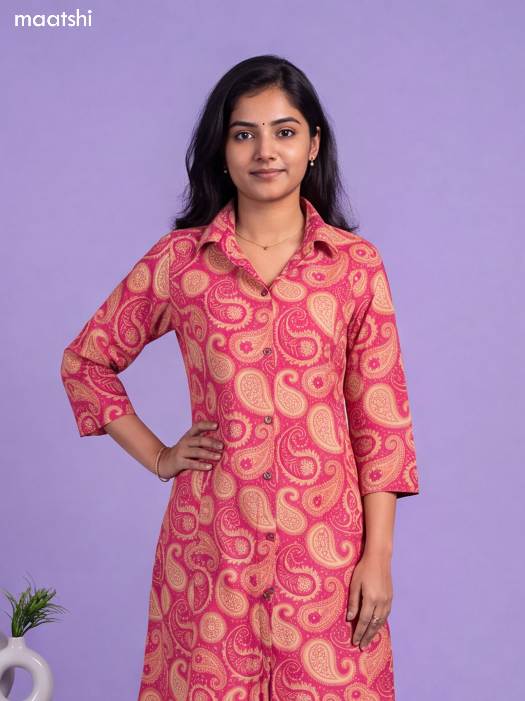 Pink Cotton With Allover Paisley Printed Long Co-Ord Set