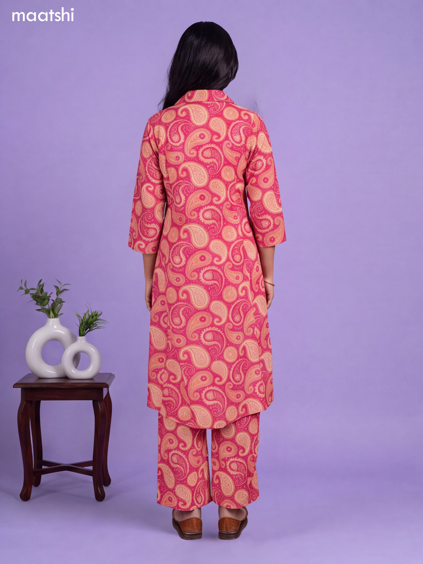 Pink Cotton With Allover Paisley Printed Long Co-Ord Set