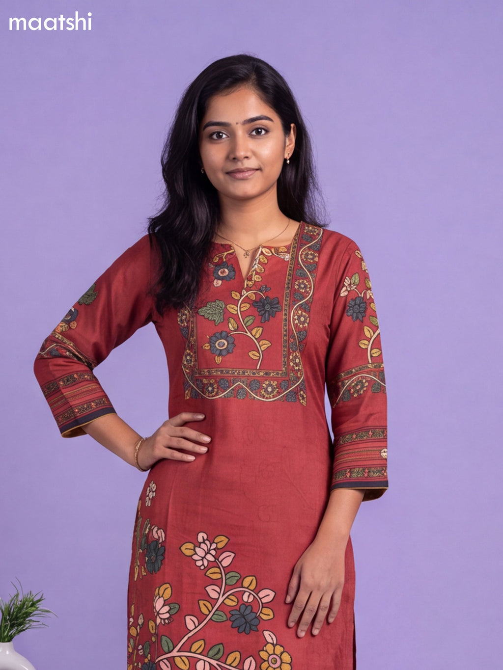 Rust Orange Muslin Printed Straight Suit