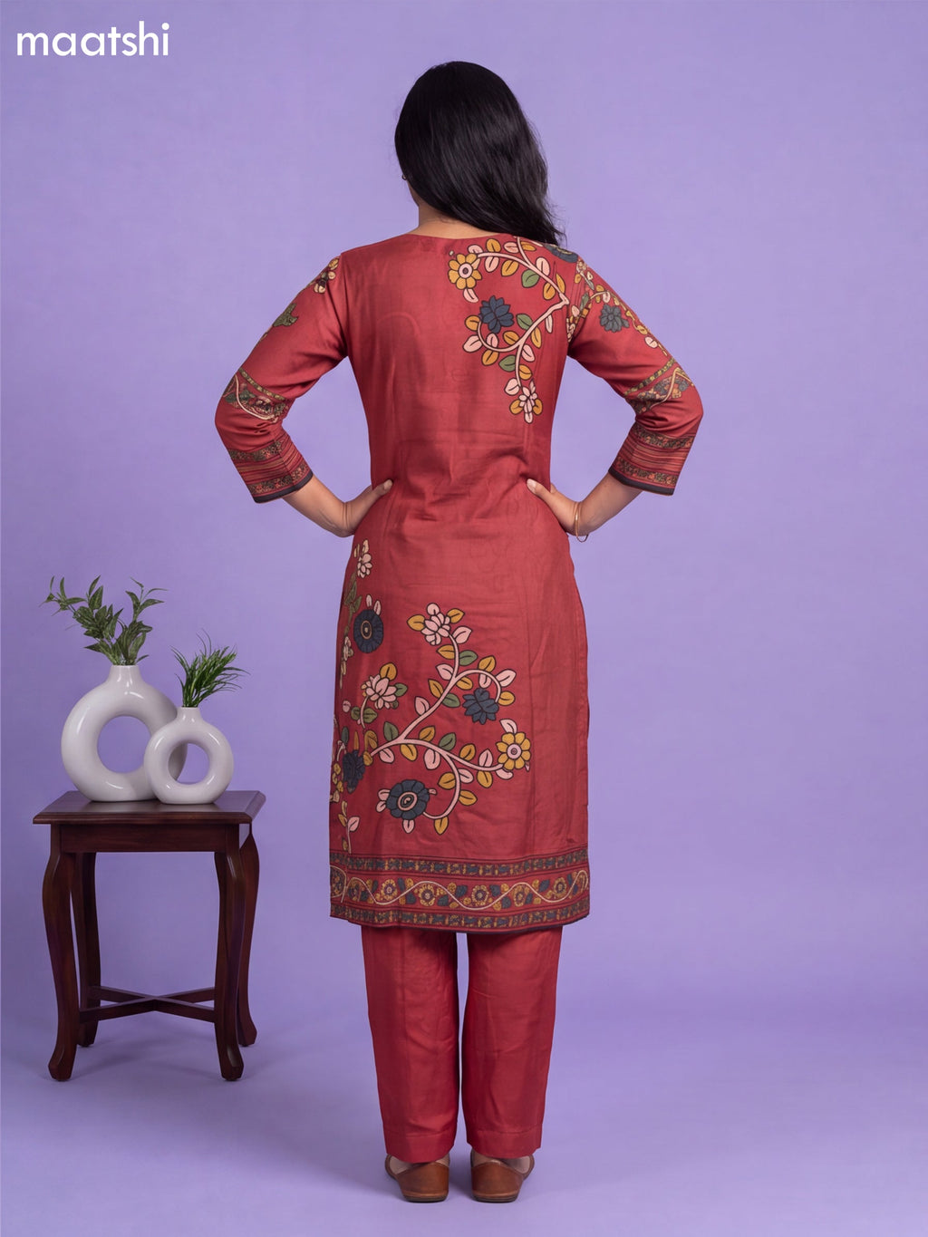 Rust Orange Muslin Printed Straight Suit