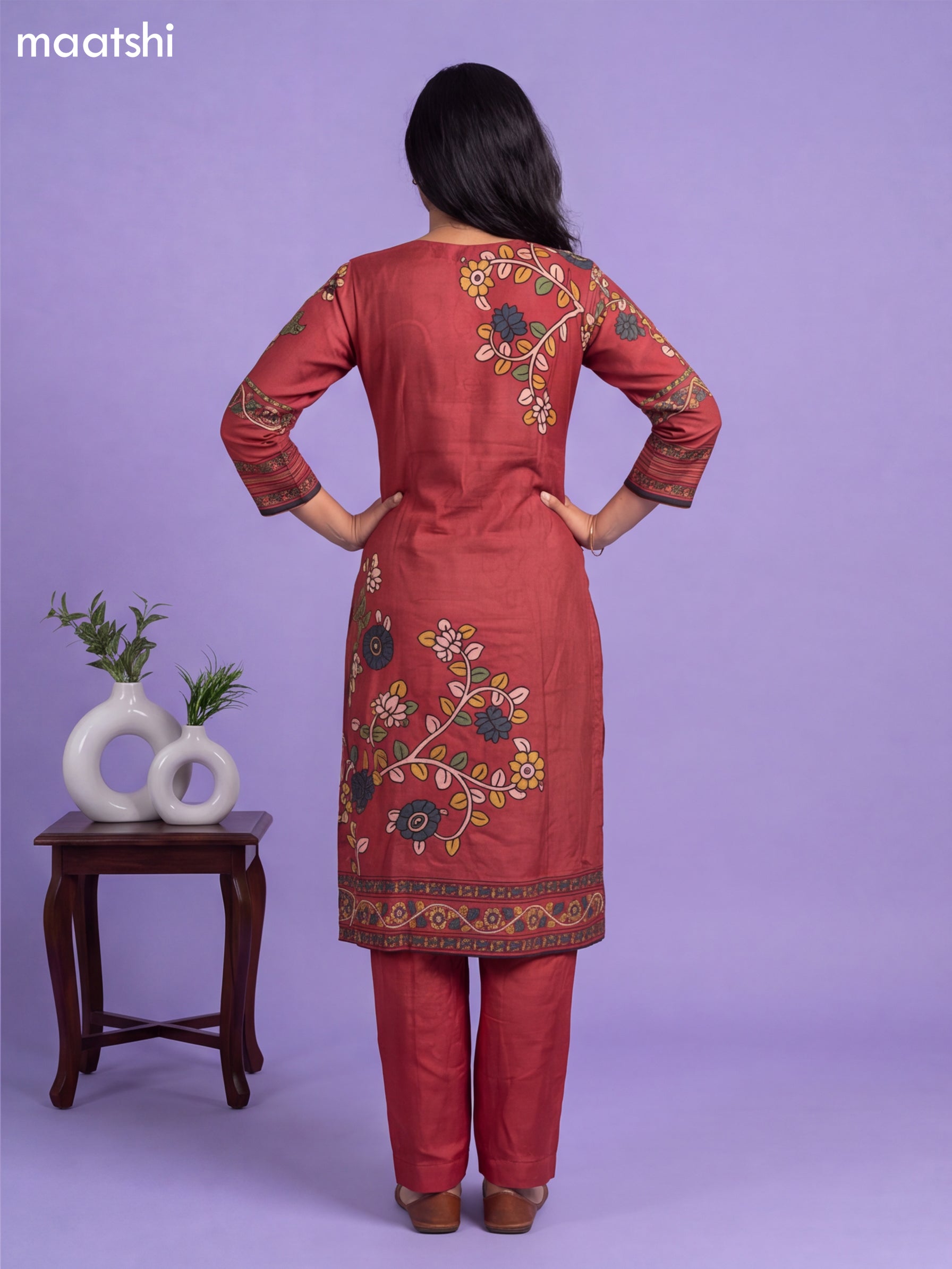 Rust Orange Muslin Printed Straight Suit