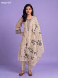 Beige Linen Cotton Embroidery Work A-Line Suit