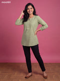 Pastel Green Cotton Embroidery Work Short Kurti