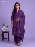 Violet Cotton Bandhani Printed & Simple Emroidery Work Straight Suit