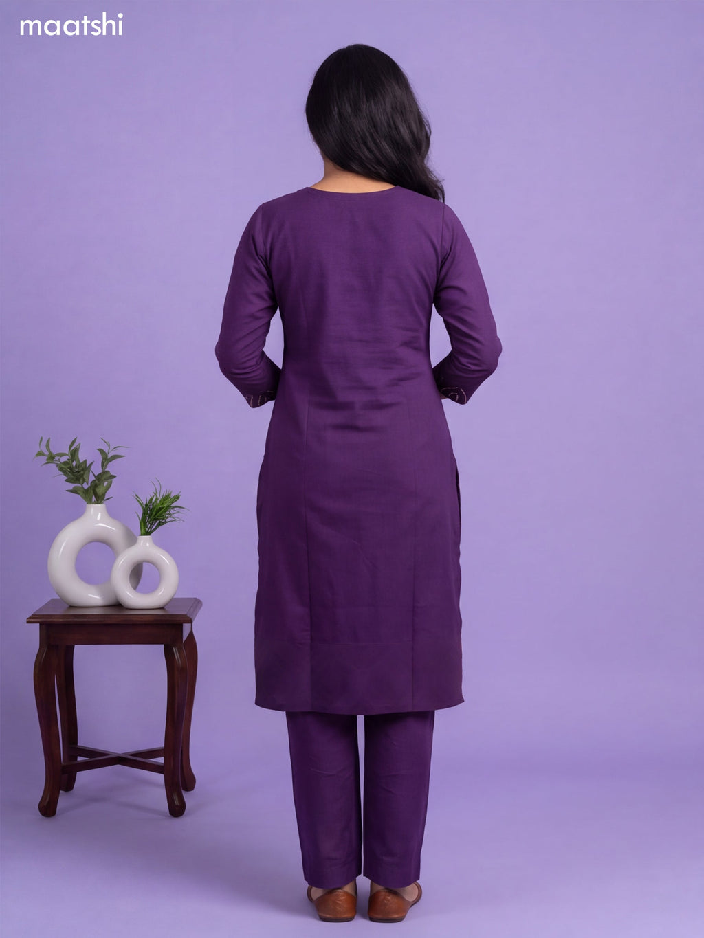 Violet Cotton Bandhani Printed & Simple Emroidery Work Straight Suit
