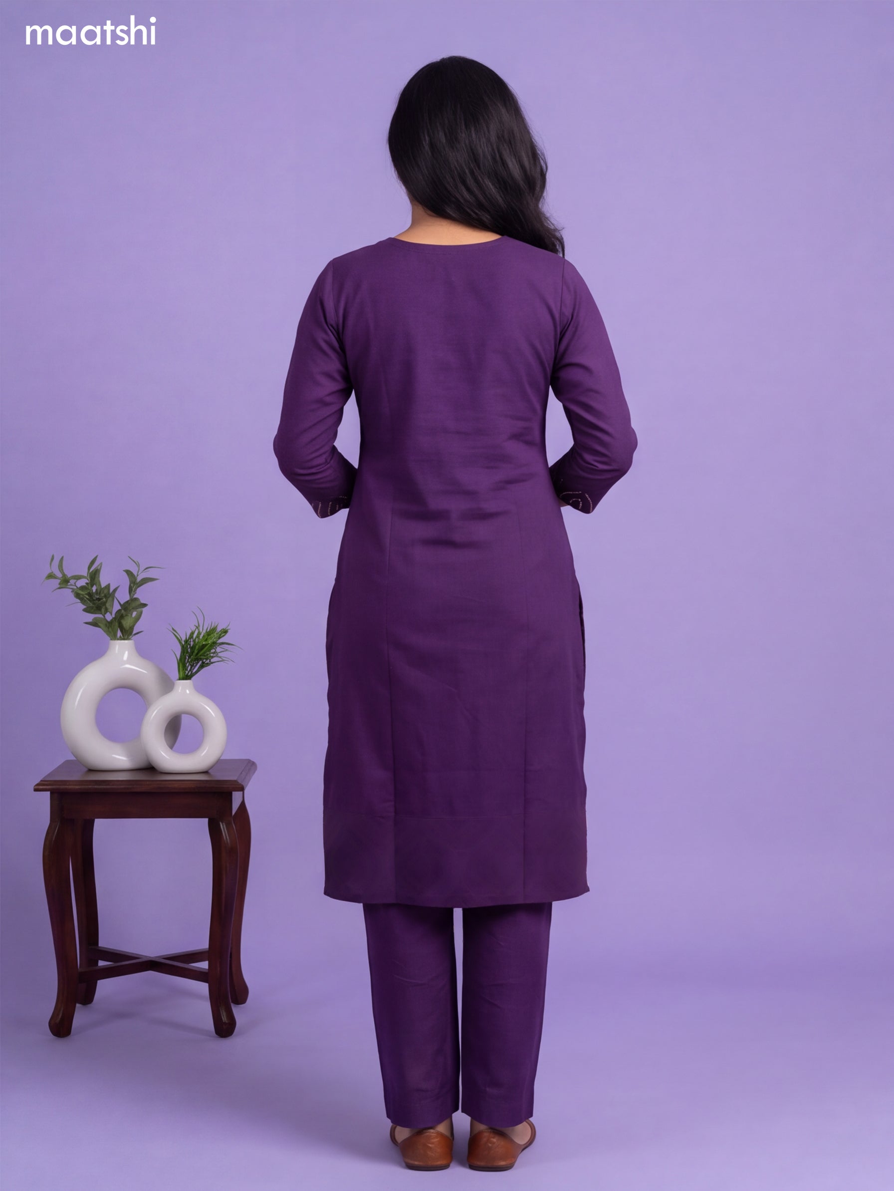 Violet Cotton Bandhani Printed & Simple Emroidery Work Straight Suit