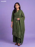 Sap Green Cotton Bandhani Printed & Simple Emroidery Work Straight Suit