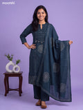Peacock Green Cotton Bandhani Printed & Simple Emroidery Work Straight Suit