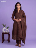 Brown Cotton Bandhani Printed & Simple Emroidery Work Anarkali Suit