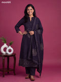 Navy Blue Cotton Bandhani Printed & Simple Emroidery Work Anarkali Suit