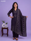Navy Blue Cotton Bandhani Printed & Simple Embroidery Work Straight Suit