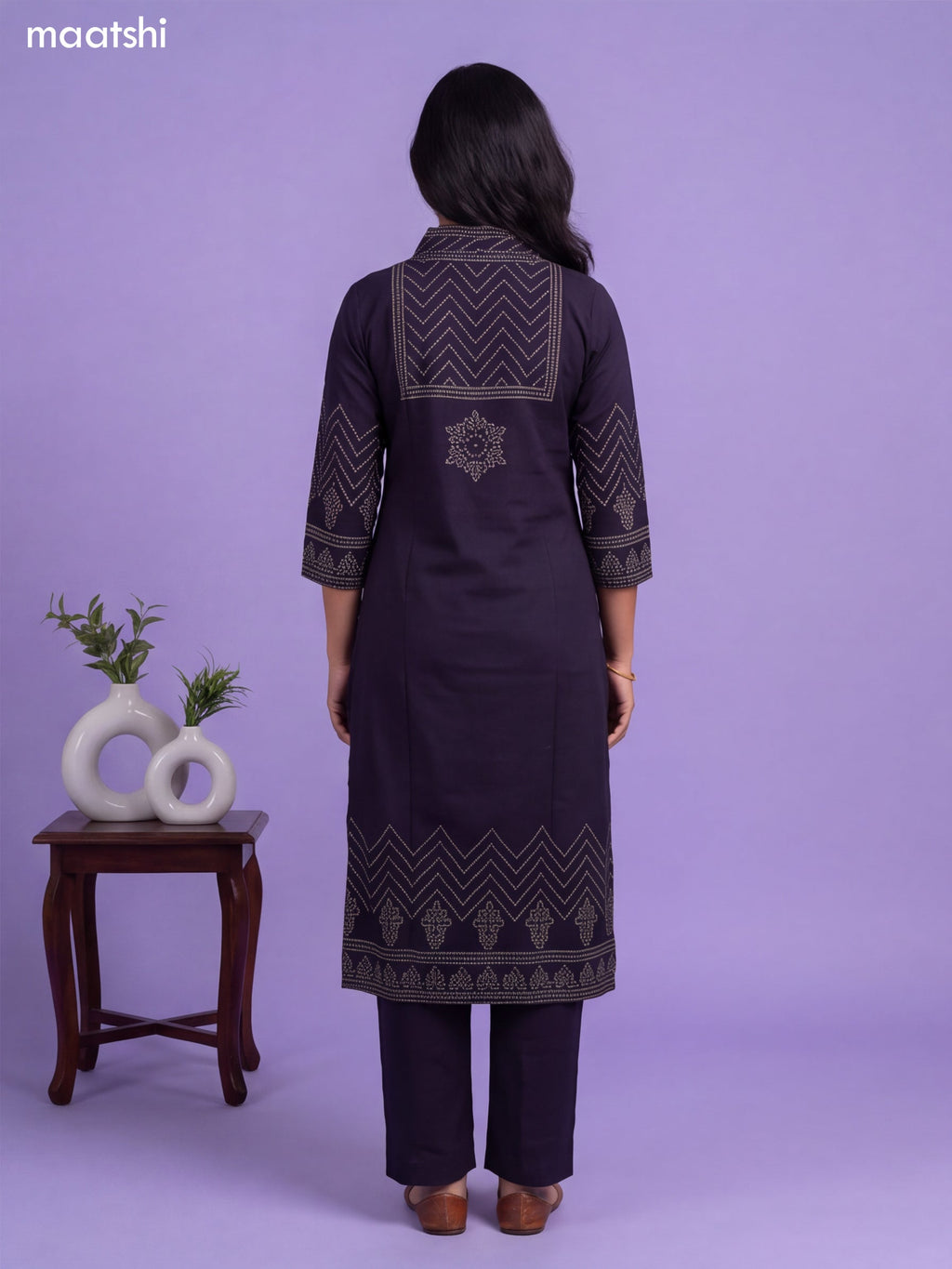 Navy Blue Cotton Bandhani Printed & Simple Embroidery Work Straight Suit