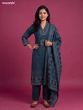 Peacock Green Cotton Bandhani Printed & Simple Embroidery Work Straight Suit