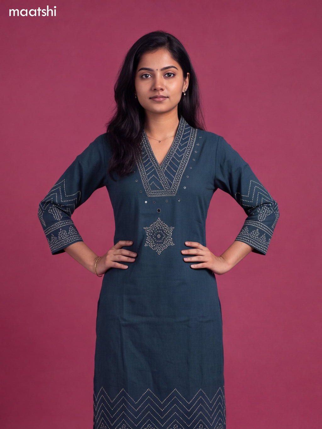 Peacock Green Cotton Bandhani Printed & Simple Embroidery Work Straight Suit