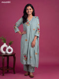Pastel Green Cotton Simple Embroidery Work A-Line Suit