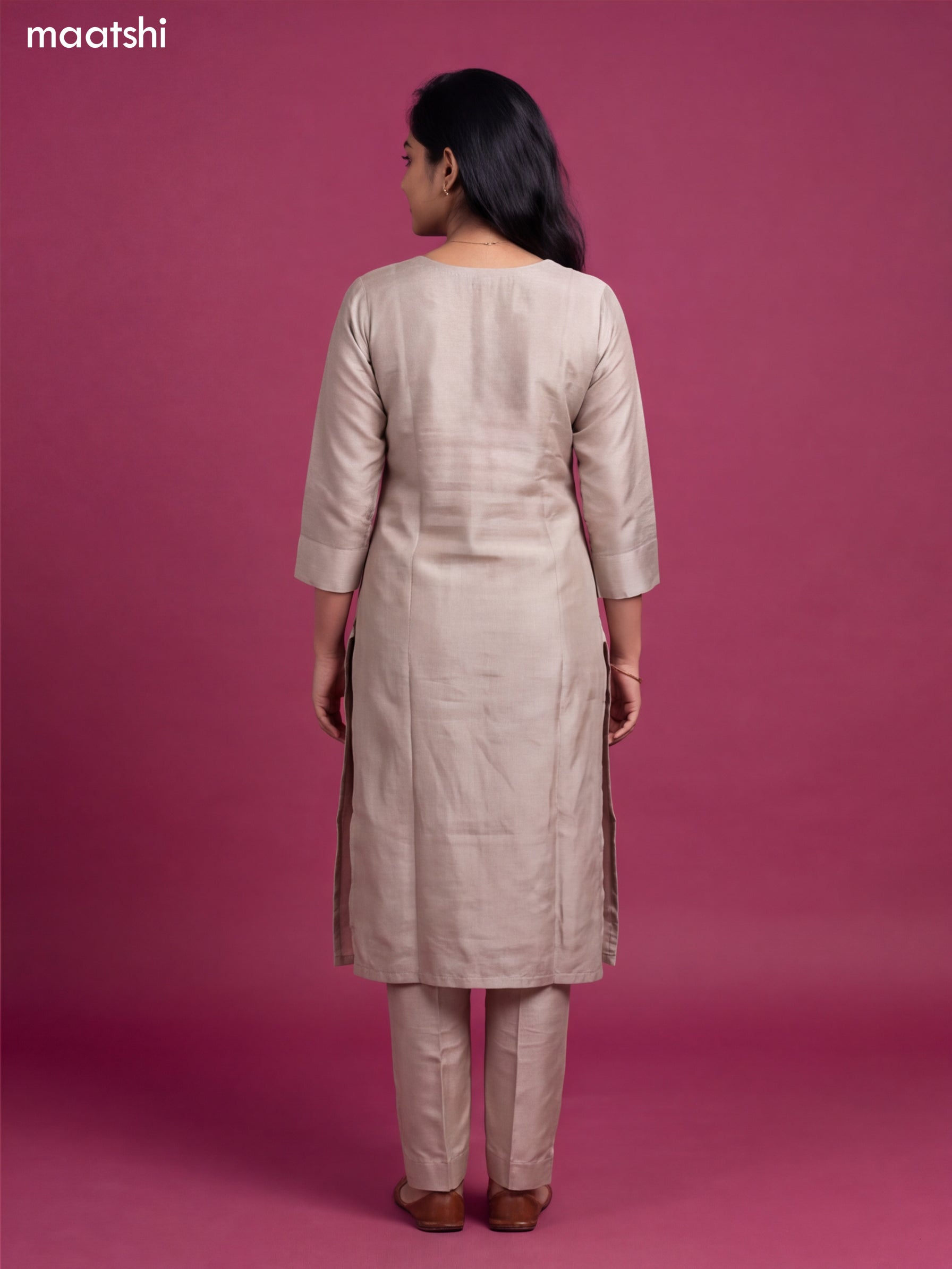 Beige Tissue Embroidery Work Straight Suit