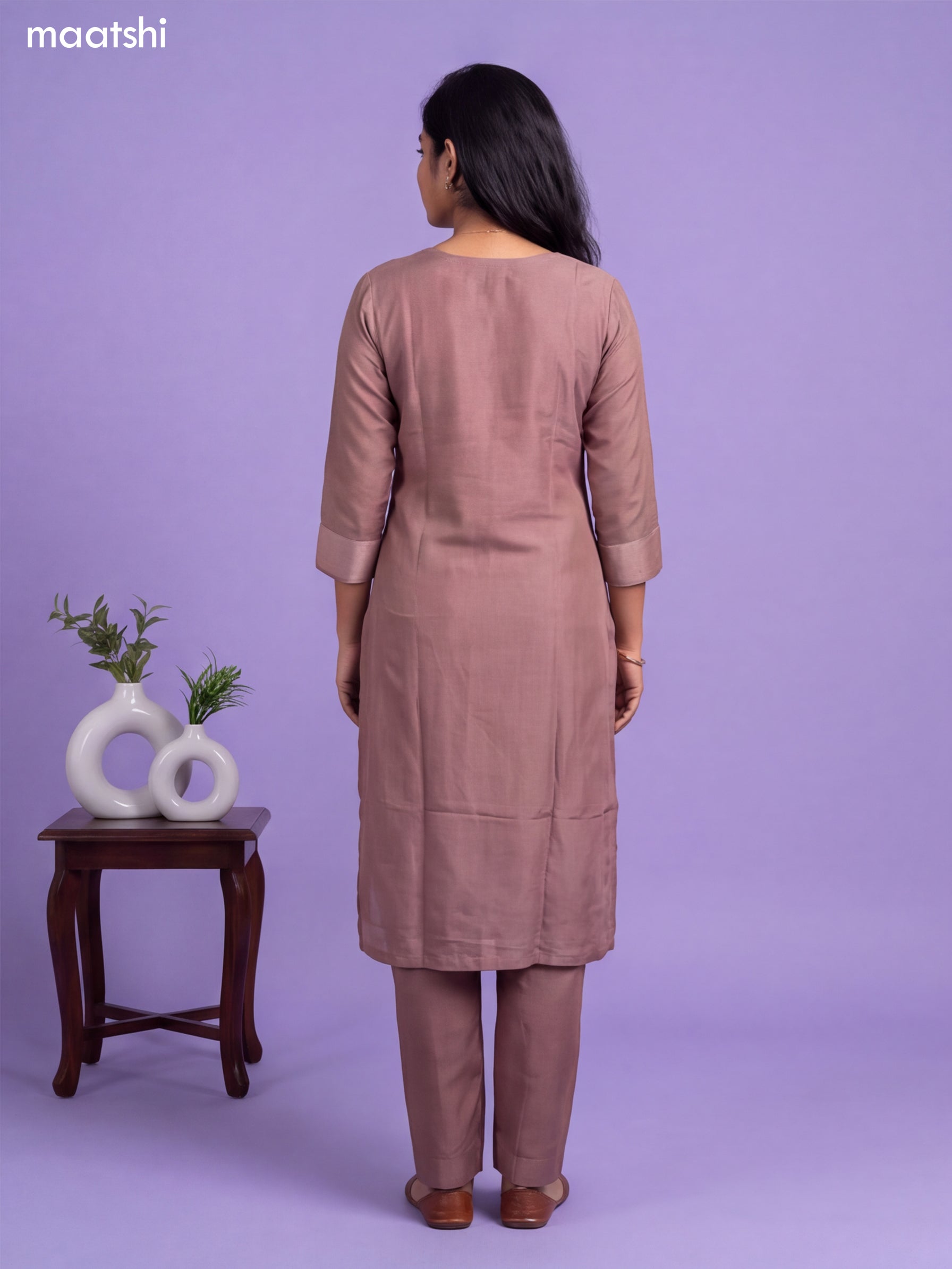 Pink Tissue Embroidery Work Straight Suit