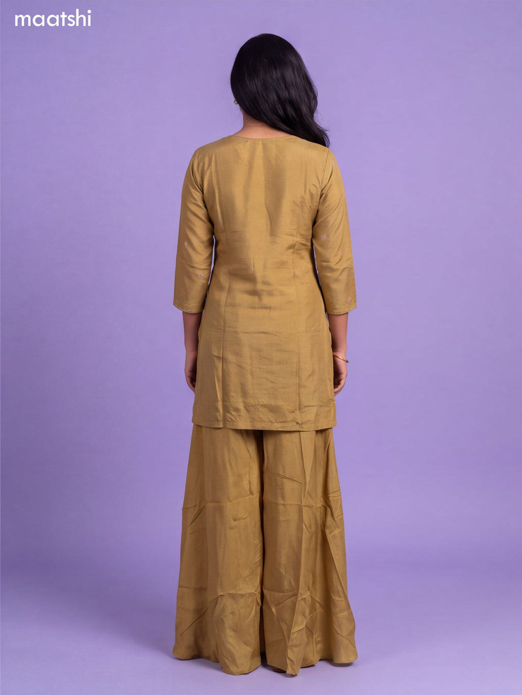 Mustard Yellow Tissue Embroidery Work Short Straight Suit