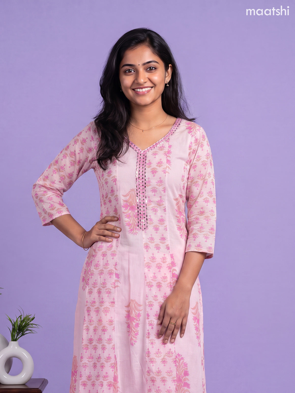 Pink Cotton Embroidery Work Anarkali Suit