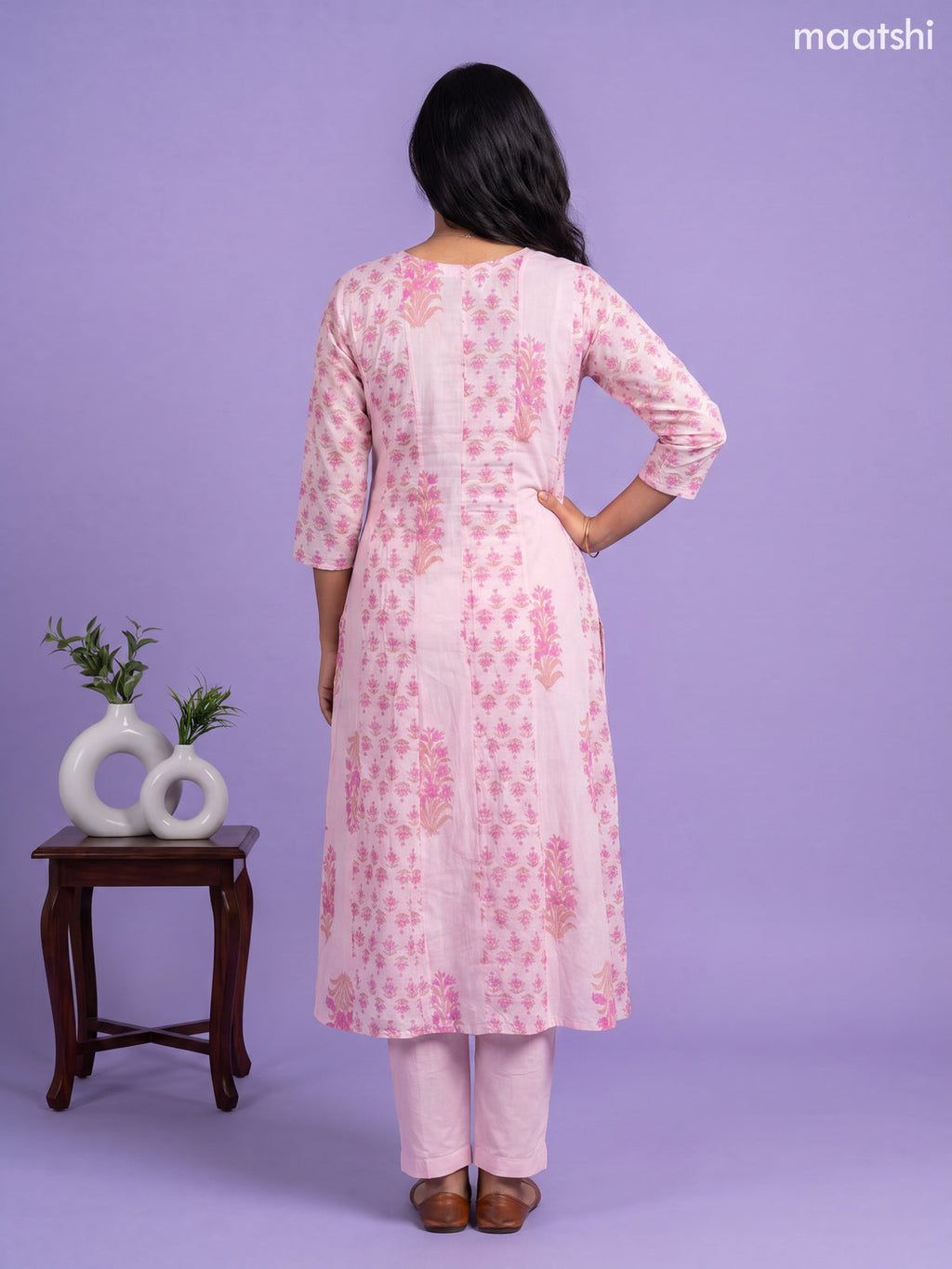 Pink Cotton Embroidery Work Anarkali Suit