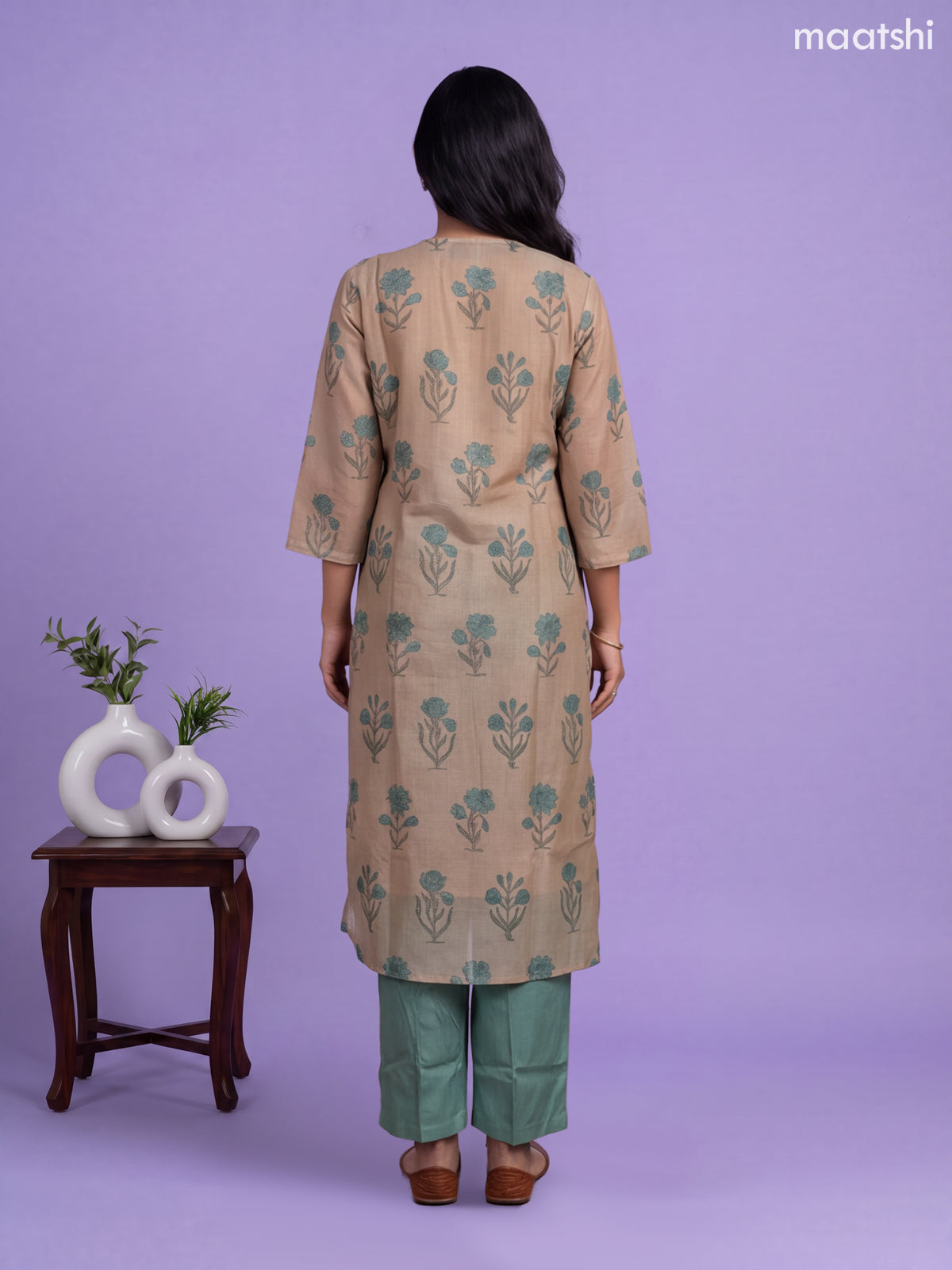 Grey Cotton Floral Printed Embroidery Work Straight Suit
