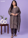 Brown and Cream Muslin Printed & Embroidery Work Salwar Suit