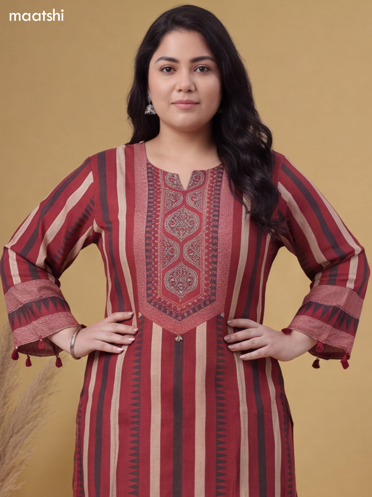 Maroon Muslin Printed & Embroidery Work Salwar Suit
