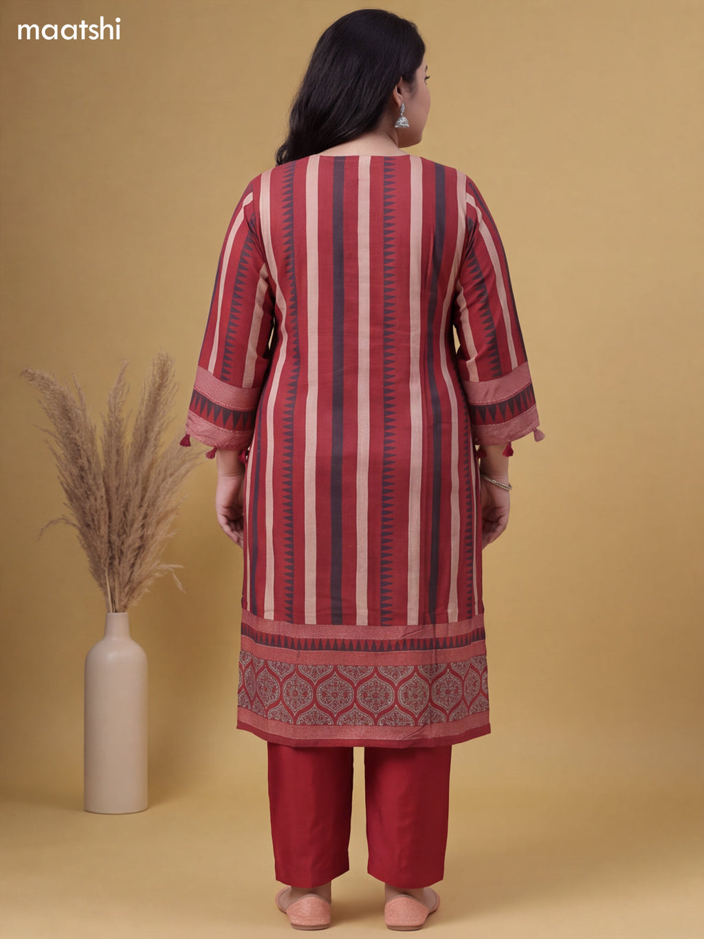 Maroon Muslin Printed & Embroidery Work Salwar Suit