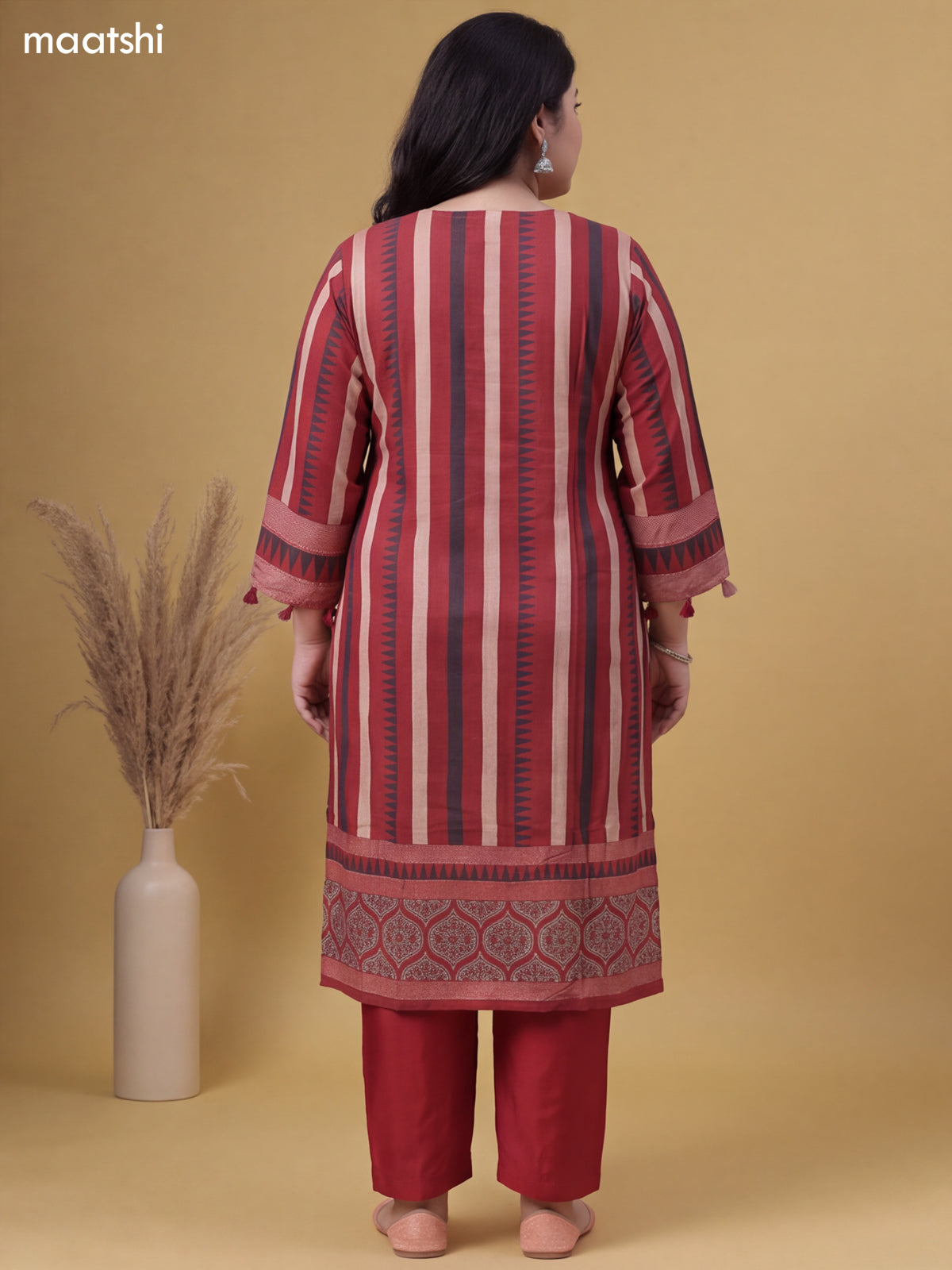 Maroon Muslin Printed & Embroidery Work Salwar Suit