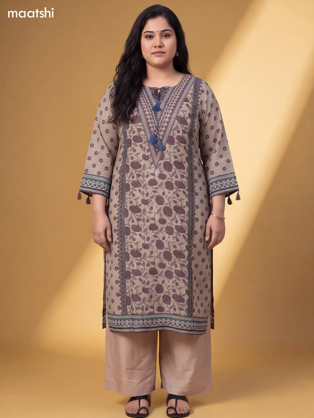 Grey Muslin Printed & Embroidery Work Salwar Suit