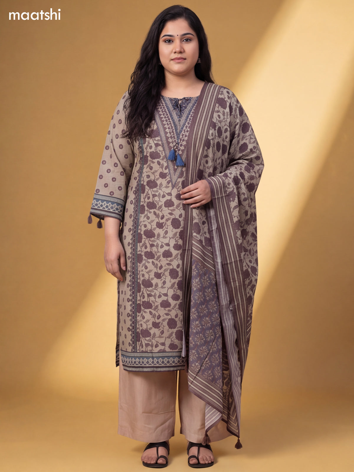 Grey Muslin Printed & Embroidery Work Salwar Suit