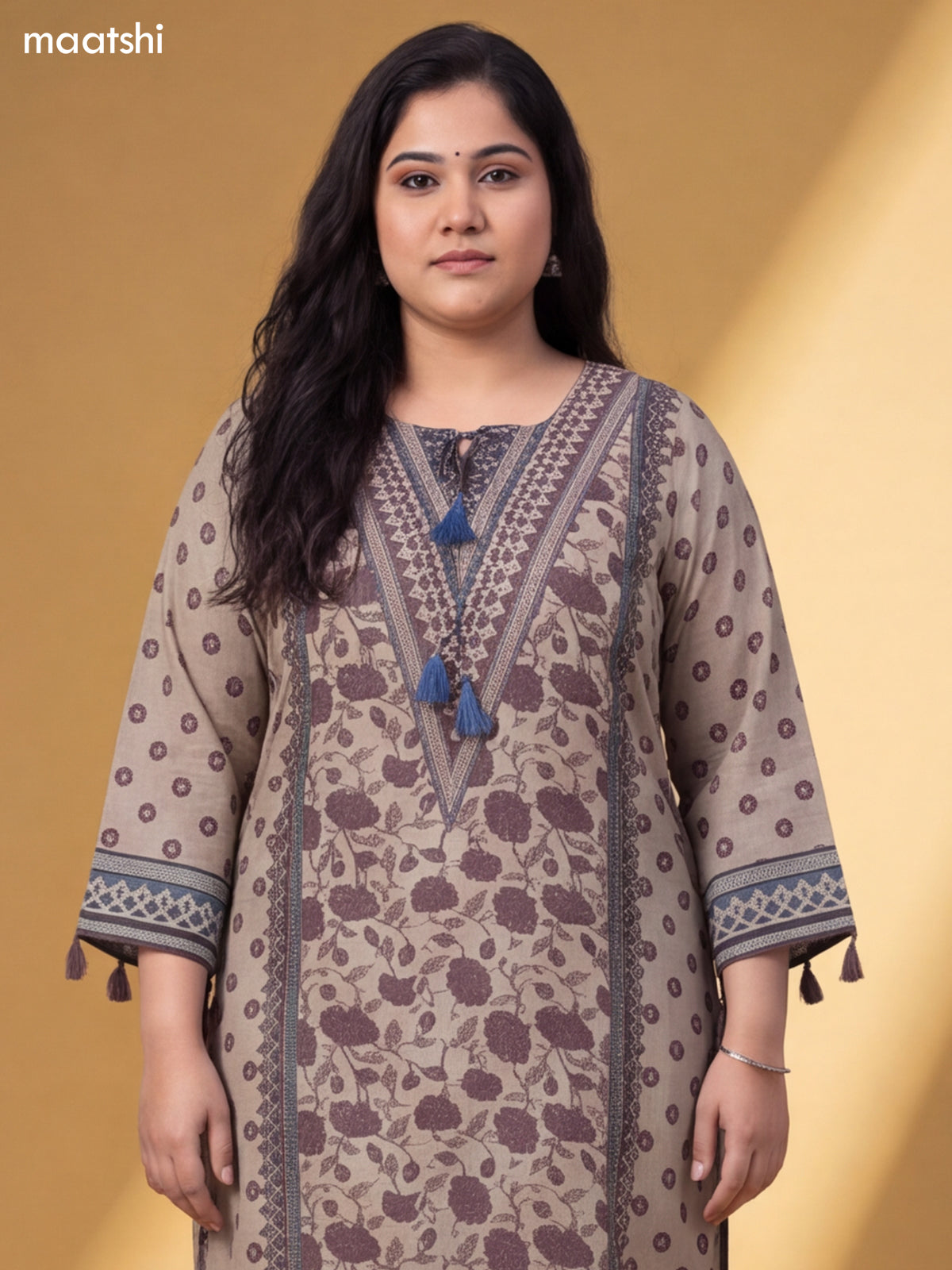 Grey Muslin Printed & Embroidery Work Salwar Suit