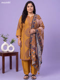Mustard Yellow Muslin Printed & Embroidery Work Salwar Suit