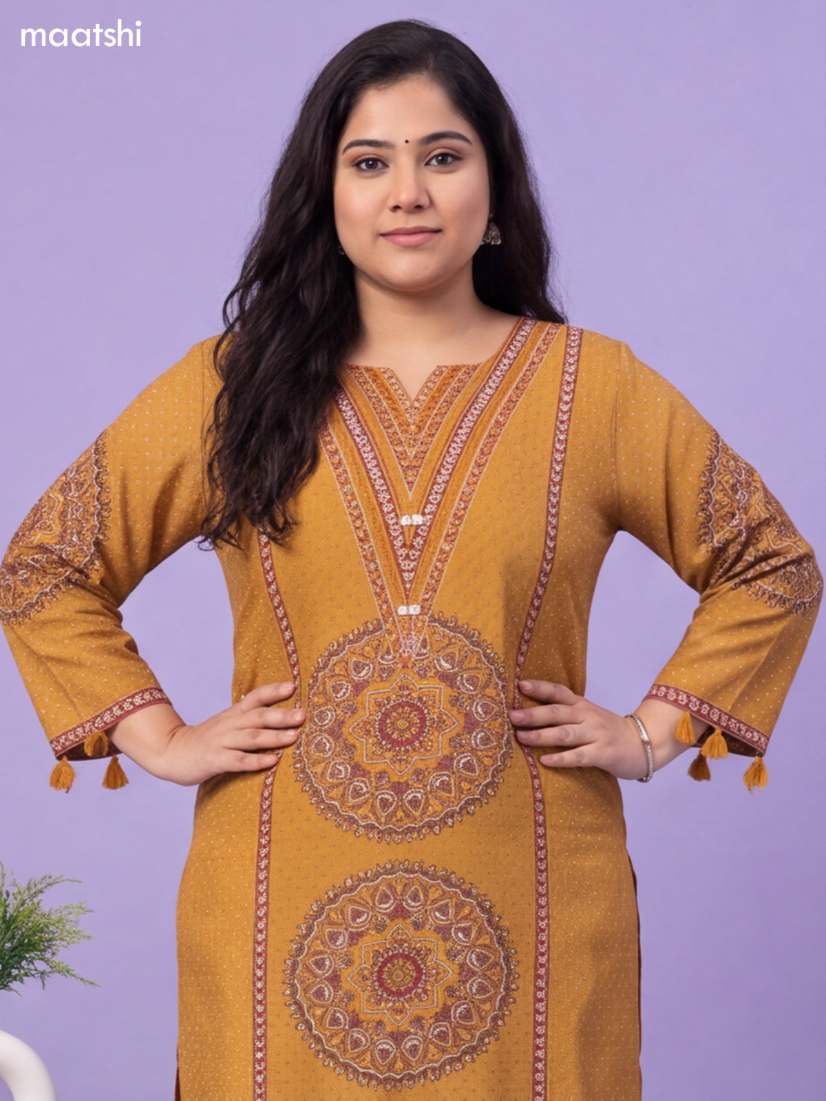 Mustard Yellow Muslin Printed & Embroidery Work Salwar Suit