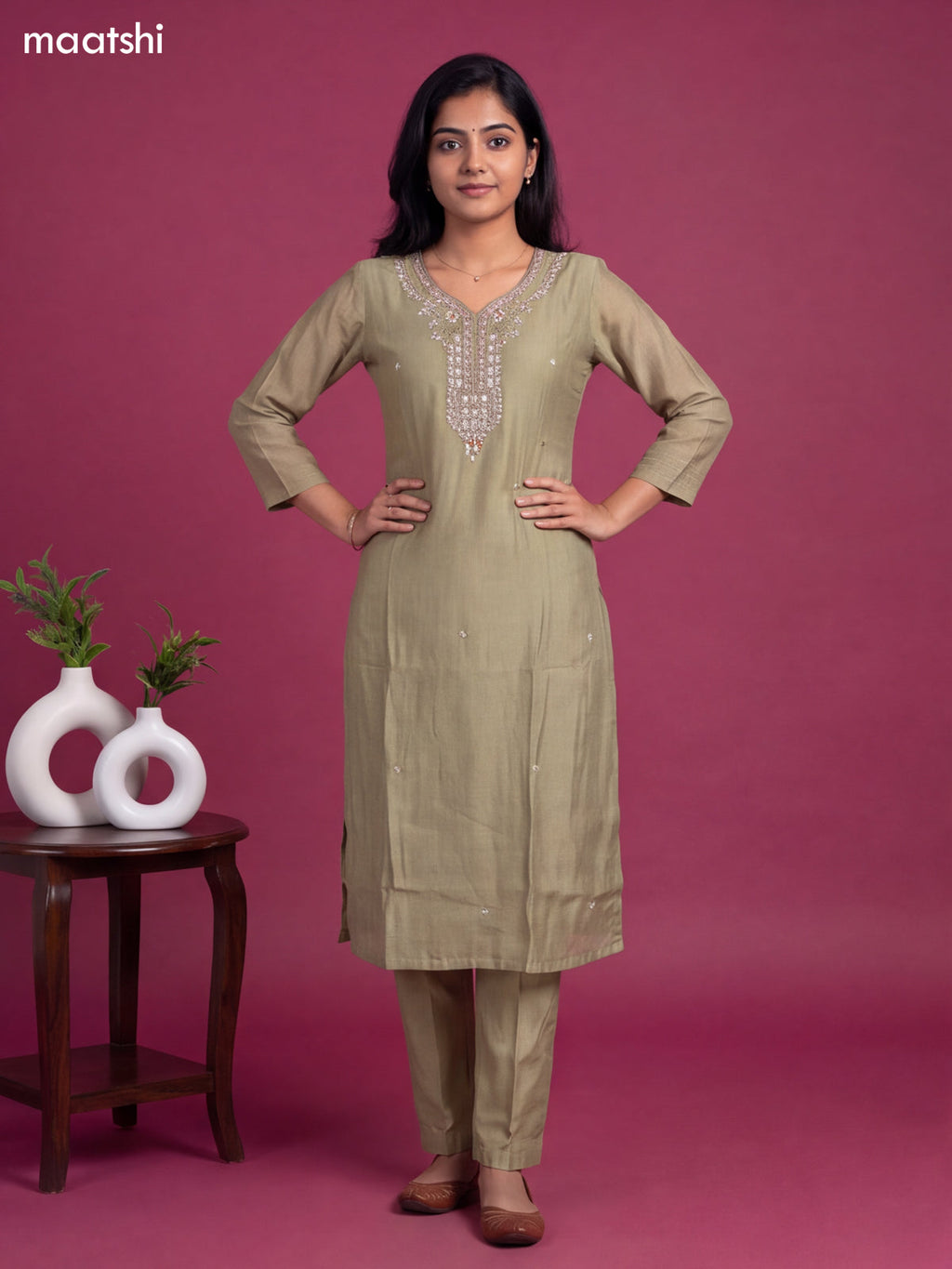 Green Chanderi Embroidery Work Salwar Suit