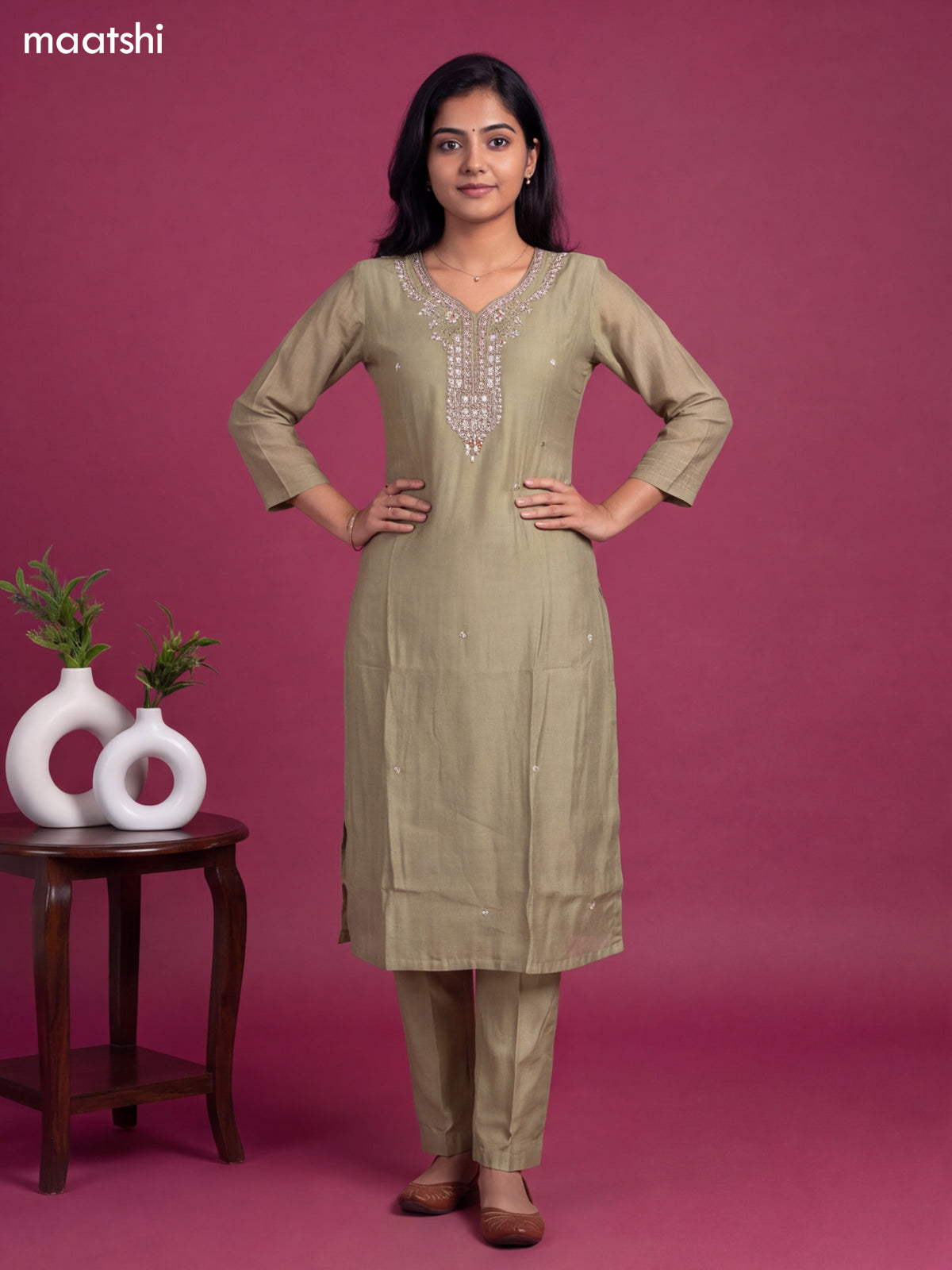 Green Chanderi Embroidery Work Salwar Suit