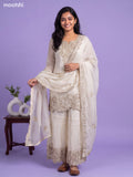 Off White Art Silk Embroidery Work Short Straight Suit