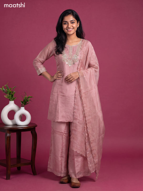 Pink Tissue Embroidery Work Anarkali Suit