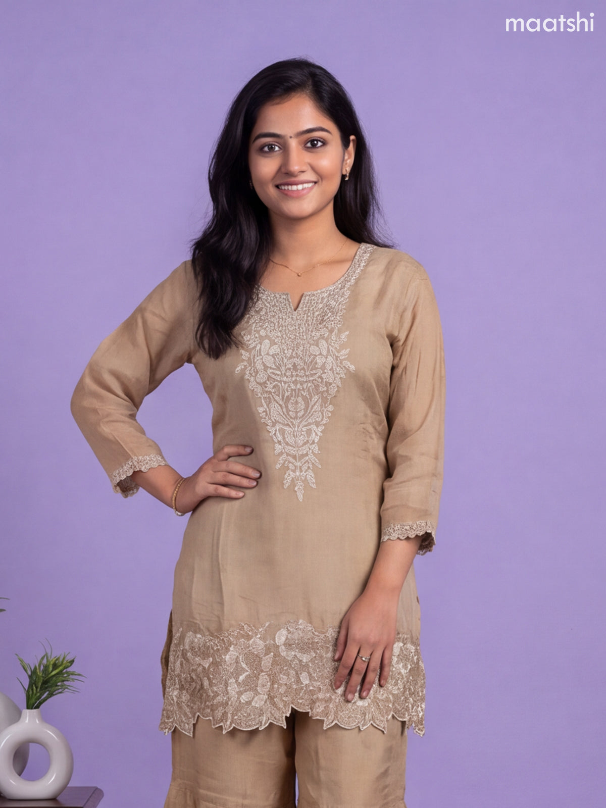 Beige Art Silk Embroidery Work Anarkali Suit