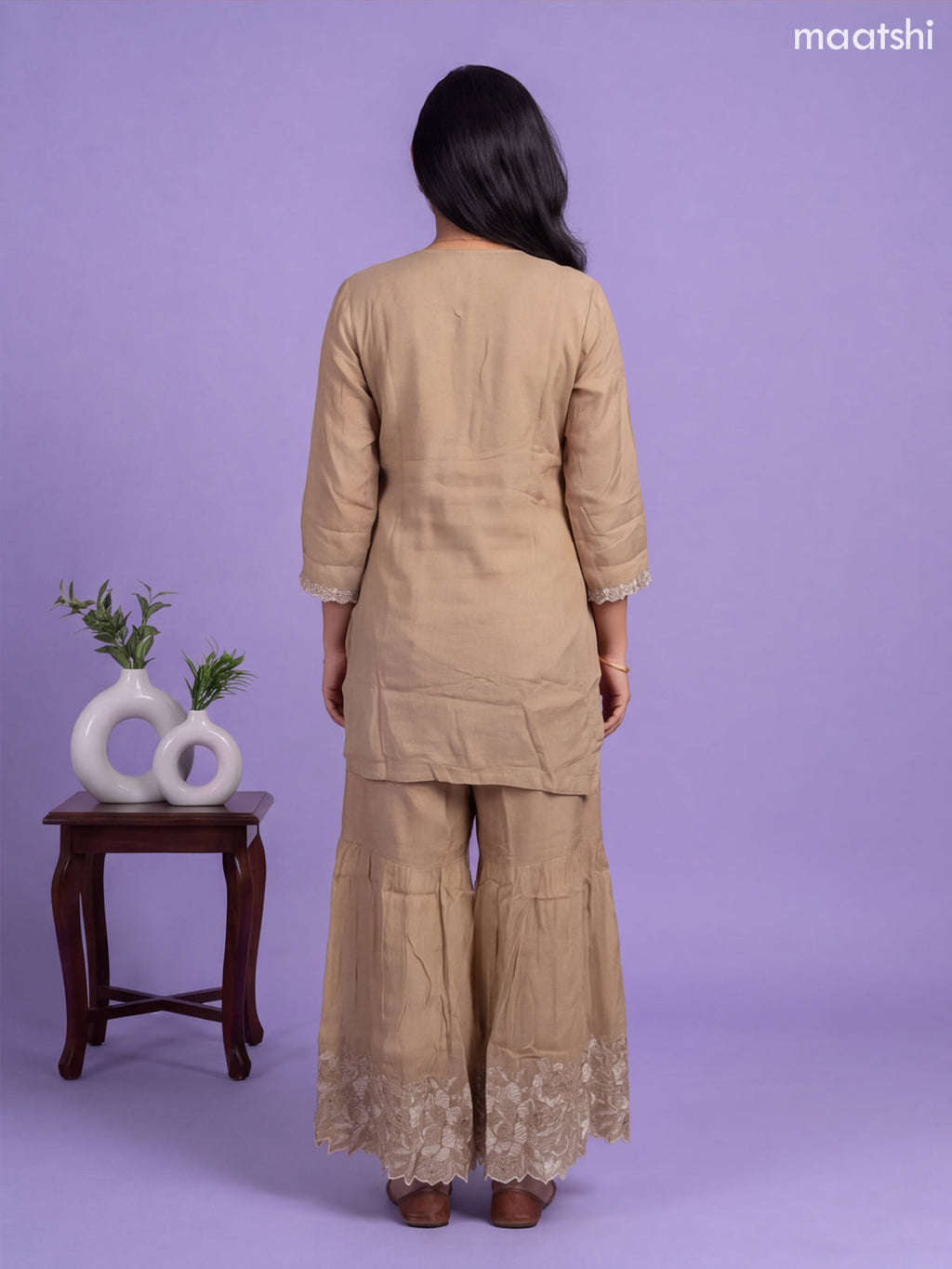 Beige Art Silk Embroidery Work Anarkali Suit