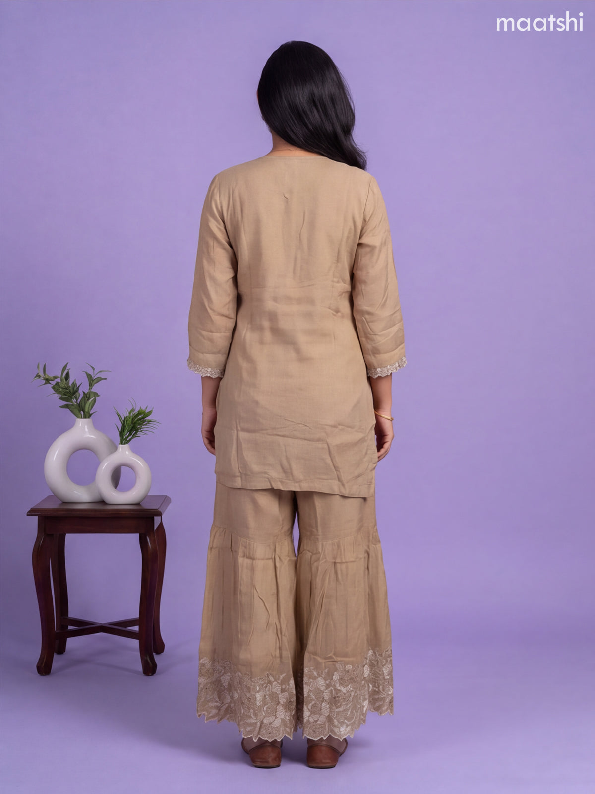 Beige Art Silk Embroidery Work Anarkali Suit