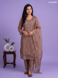 Pastel Brown Tissue Embroidery Work Straight Suit