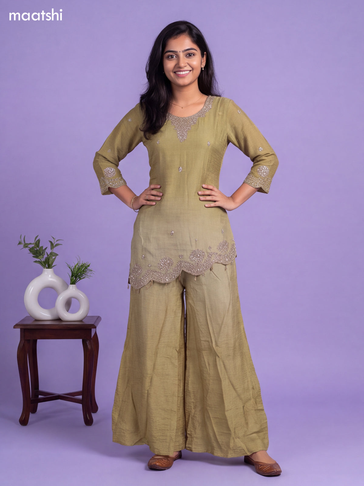 Green Tissue Embroidery Work Salwar Suits