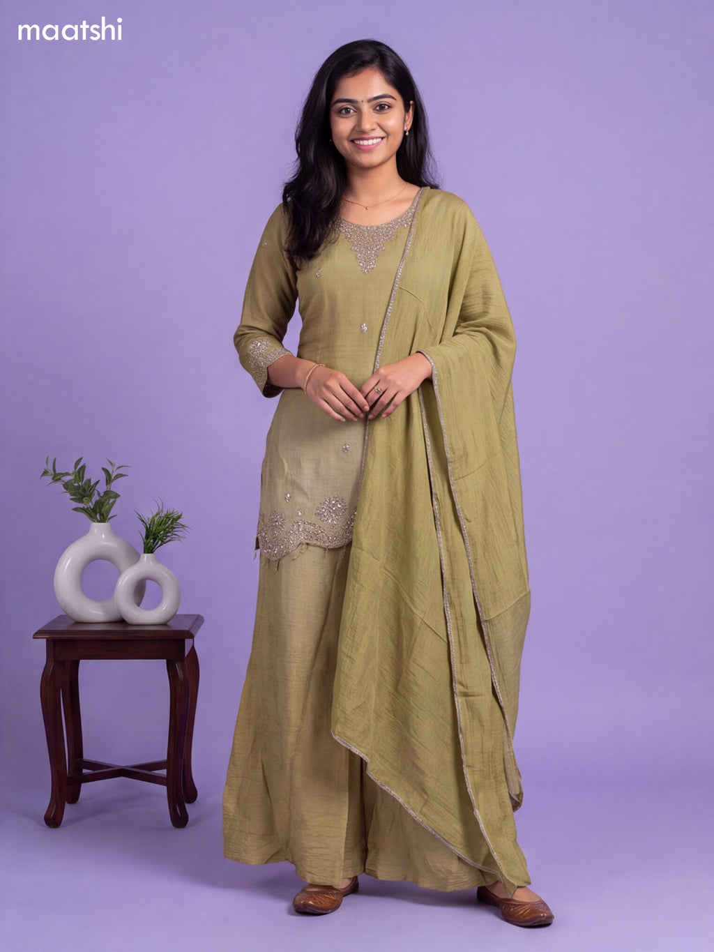 Green Tissue Embroidery Work Salwar Suits
