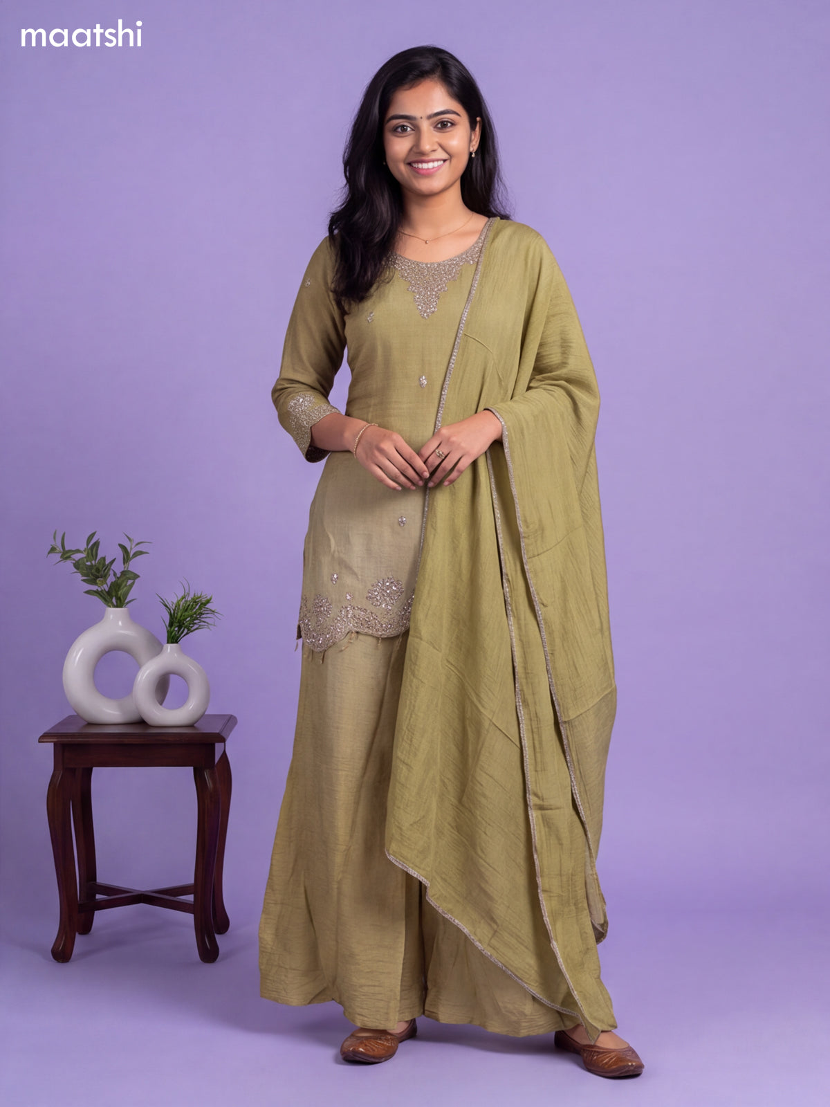 Green Tissue Embroidery Work Salwar Suits