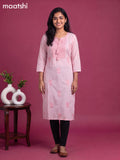 Pink Cotton Embroidery Work Straight Kurti