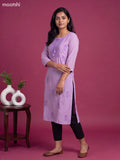 Lavender Cotton Embroidery Work Straight Kurti